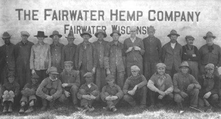 The Fairwater Hemp Company was established in 1916 by the Miller brothers, John and Towne. The photos above show the company's employees, mostly area farmers, the following year. Towne Miller is pictured in the back row at the far right.